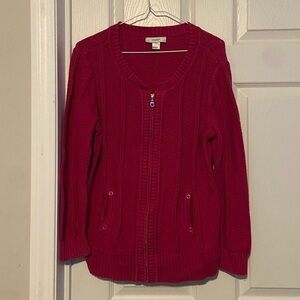 Christopher & Banks Womens Sweater  Xl Pink Cardigan Zip Up Ribbed Sweater shirt